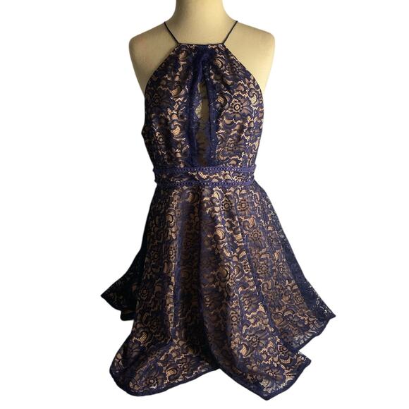 Elegant Navy Lace A-Line Cocktail Dress Stylestalker Adelie Nordstrom Large - Picture 2 of 6